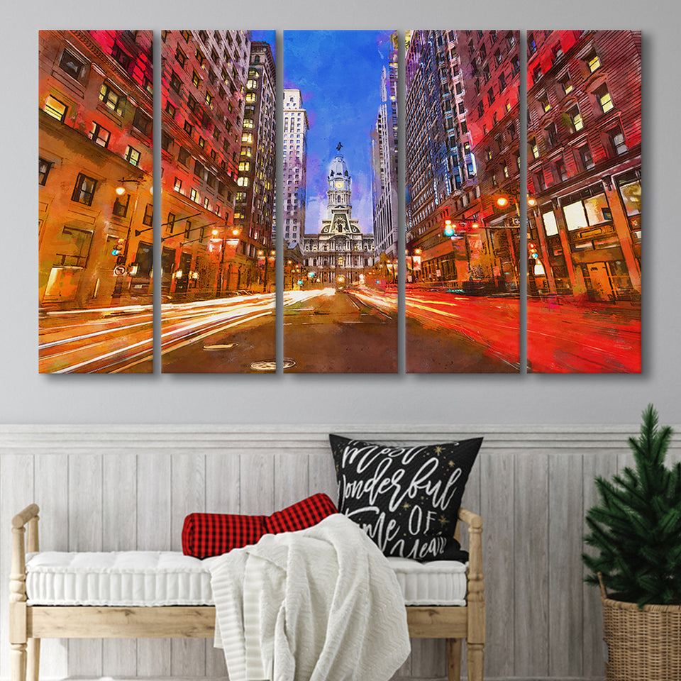 Philadelphia Pennsylvania Usa Downtown City Hall 5 Pieces Extra Large Canvas Prints Wall Art Home Decor