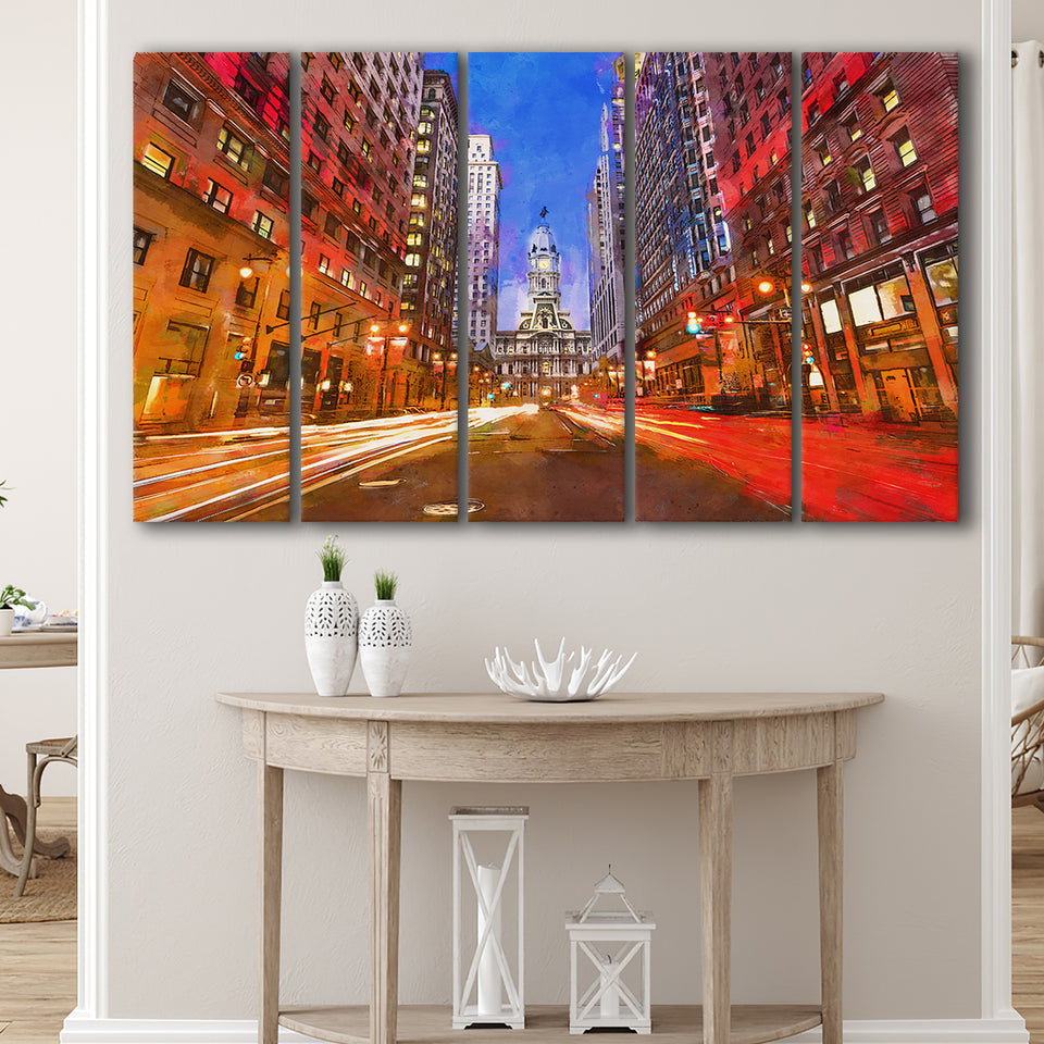 Philadelphia Pennsylvania Usa Downtown City Hall 5 Pieces Extra Large Canvas Prints Wall Art Home Decor