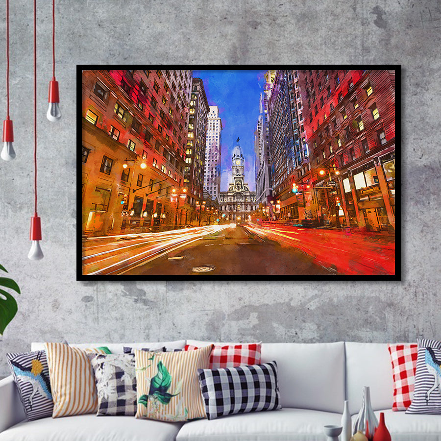Philadelphia Pennsylvania Usa Downtown City Hall City Art Watercolor Framed Art Prints Wall Art Decor,Framed Picture