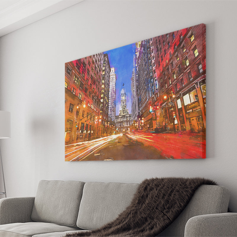 Philadelphia Pennsylvania Usa Downtown City Hall City Art Watercolor Canvas Prints Wall Art Home Decor, Large Canvas
