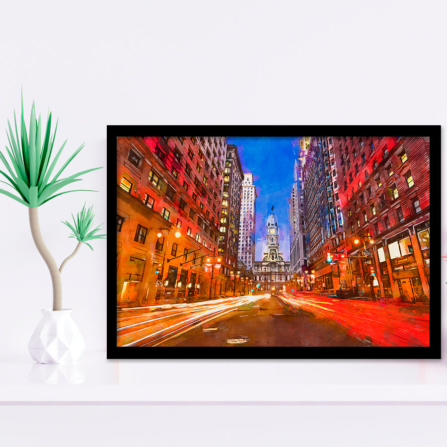 Philadelphia Pennsylvania Usa Downtown City Hall City Art Watercolor Framed Art Prints Wall Art Decor,Framed Picture
