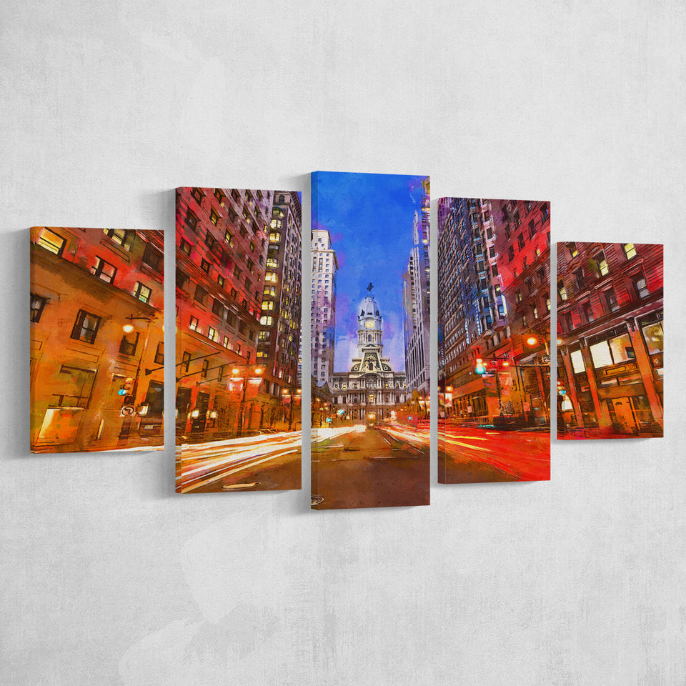 Philadelphia Pennsylvania Usa Downtown City Hall 5 Pieces Mixed Canvas Prints Wall Art Home Decor
