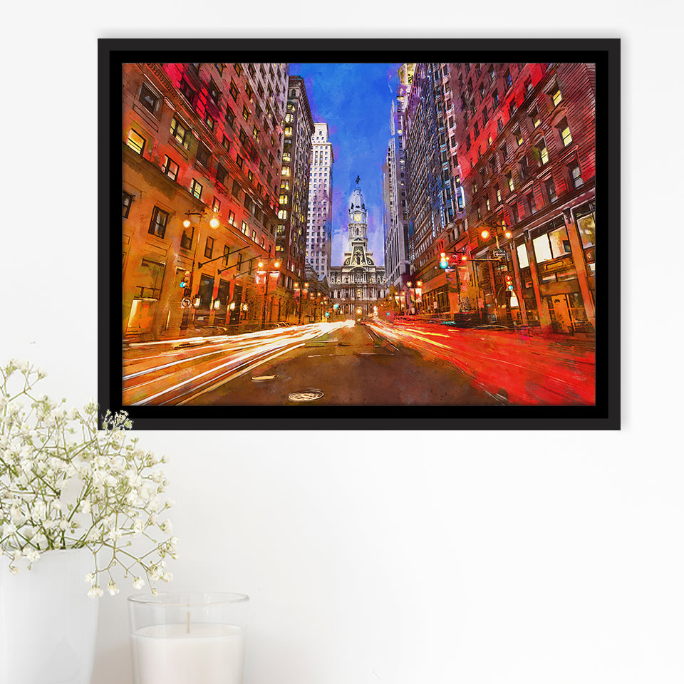 Philadelphia Pennsylvania Usa Downtown City Hall City Art Watercolor Framed Canvas Prints Wall Art Home Decor,Floating Frame