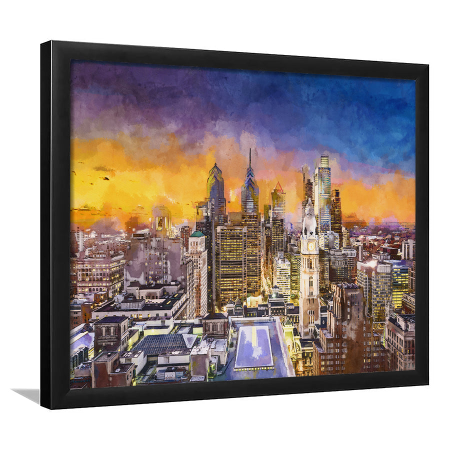 Philadelphia Pennsylvania Usa Downtown City Skyline City Art Watercolor Framed Art Prints Wall Art Decor,Framed Picture