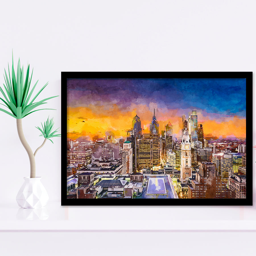 Philadelphia Pennsylvania Usa Downtown City Skyline City Art Watercolor Framed Art Prints Wall Art Decor,Framed Picture