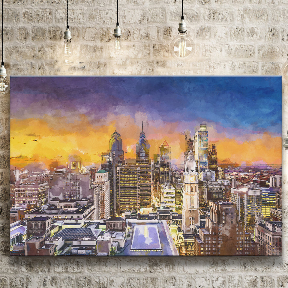 Philadelphia Pennsylvania Usa Downtown City Skyline City Art Watercolor Canvas Prints Wall Art Home Decor, Large Canvas