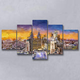 Philadelphia Pennsylvania Usa Downtown City Skyline 5 Pieces Mixed Canvas Prints Wall Art Home Decor