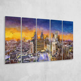 Philadelphia Pennsylvania Usa Downtown City Skyline 5 Pieces Extra Large Canvas Prints Wall Art Home Decor