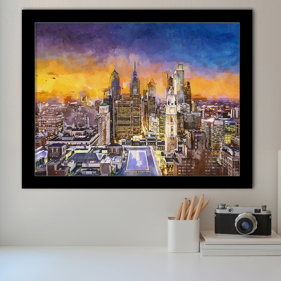Philadelphia Pennsylvania Usa Downtown City Skyline City Art Watercolor Framed Art Prints Wall Art Decor,Framed Picture