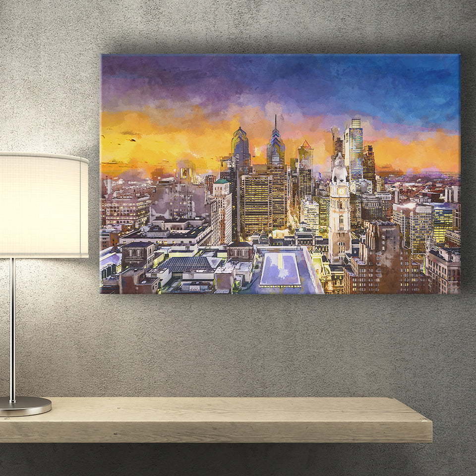 Philadelphia Pennsylvania Usa Downtown City Skyline City Art Watercolor Canvas Prints Wall Art Home Decor, Large Canvas
