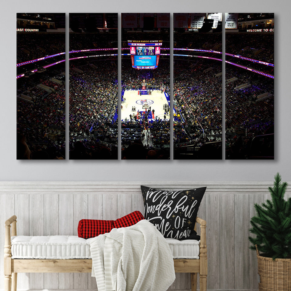 Philadelphia 76ers Stadium Canvas Prints Wells Fargo Center Wall Art,Multi Panels B,Sport Stadium Art Prints, Fan Gift