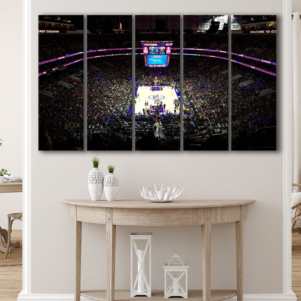 Philadelphia 76ers Stadium Canvas Prints Wells Fargo Center Wall Art,Multi Panels B,Sport Stadium Art Prints, Fan Gift