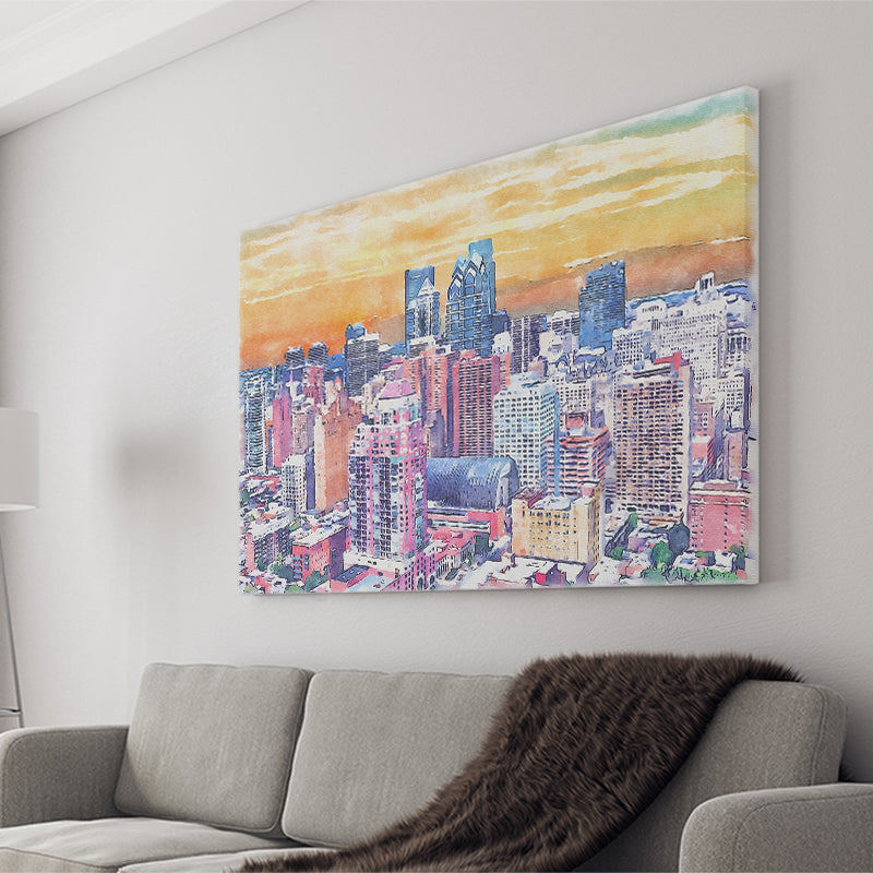 Philadelphia Watercolor Philadelphia Pennsylvania, Sport Art Prints Fan Gift, Canvas Prints Wall Art Decor