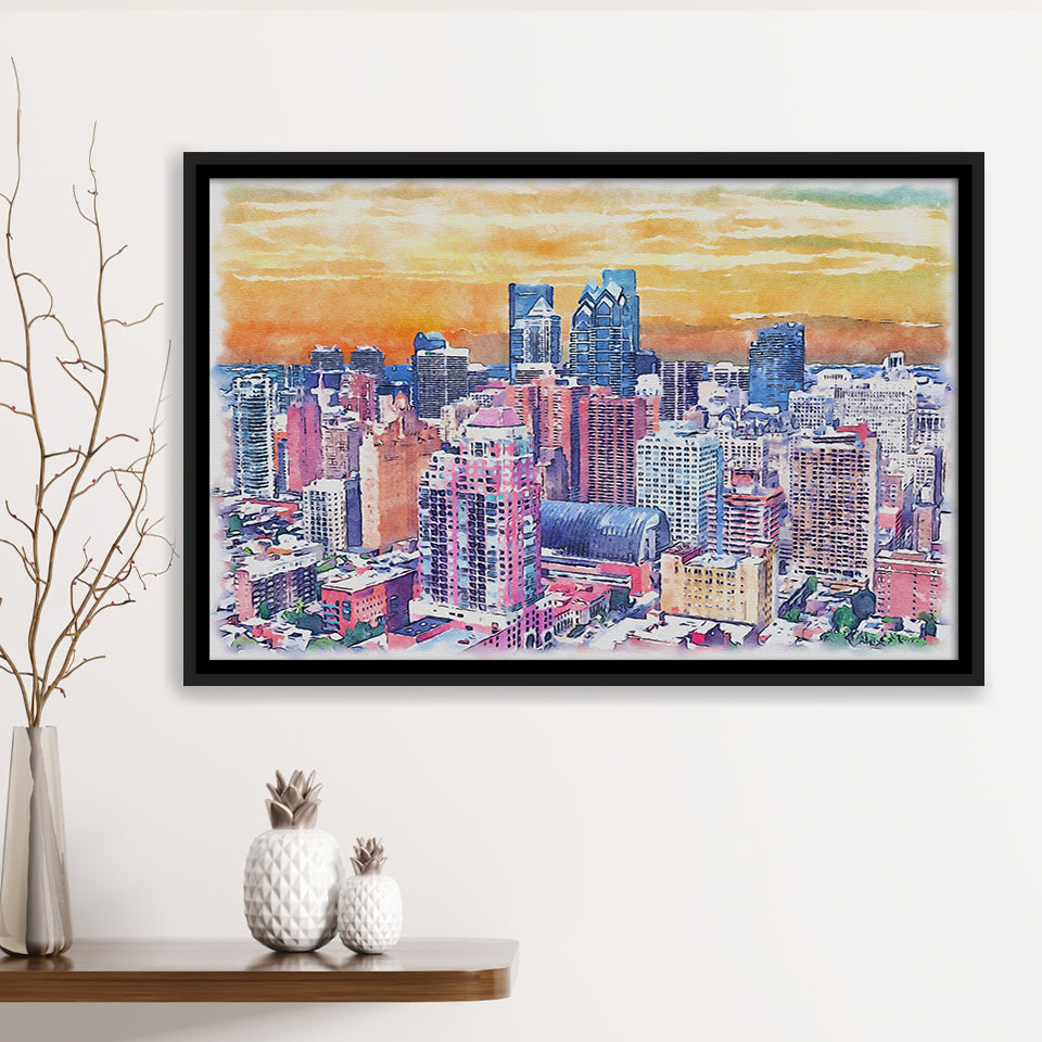 Philadelphia Watercolor Philadelphia Pennsylvania, Sport Art Prints Fan Gift, Framed Canvas Prints Wall Art Decor