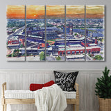 Phillies Stadium Watercolor Citizens Bank Stadium, 5 Pieces B, Multi Panel Canvas Prints Wall Art Decor