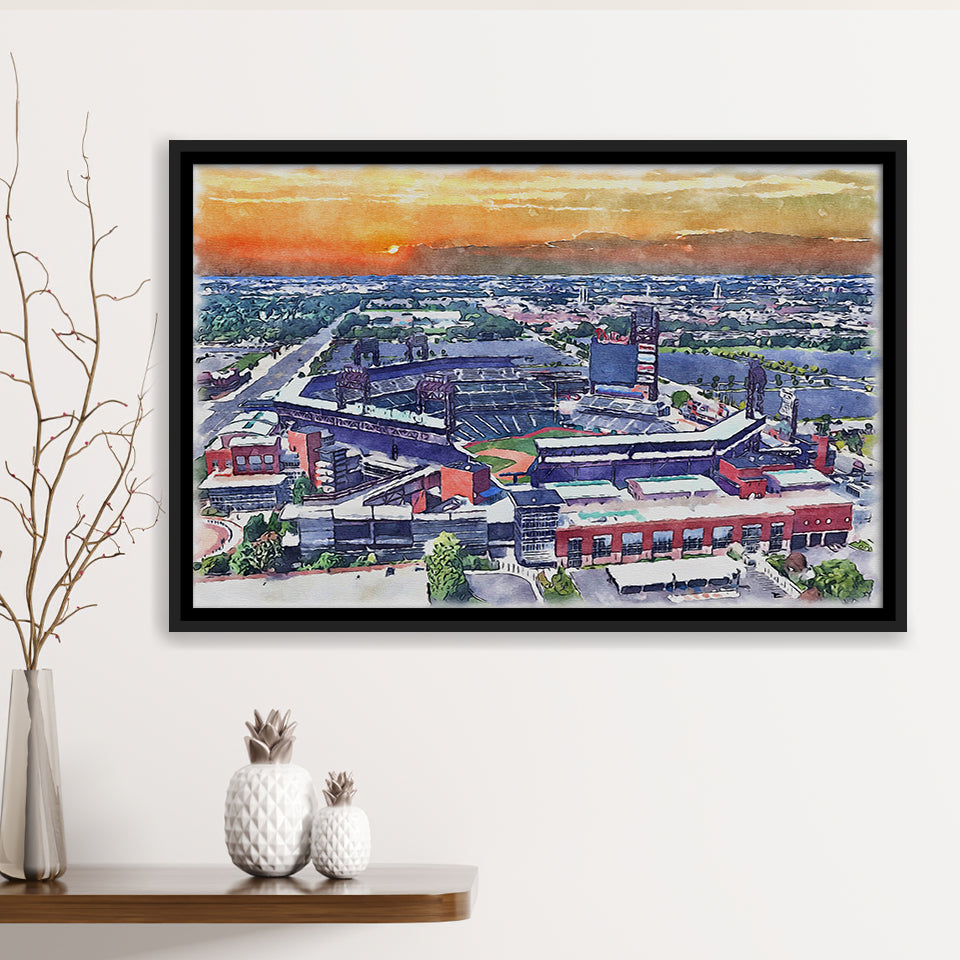 Phillies Stadium Watercolor Citizens Bank Stadium, Sport Art Prints Fan Gift, Framed Canvas Prints Wall Art Decor