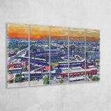 Phillies Stadium Watercolor Citizens Bank Stadium, 5 Pieces B, Multi Panel Canvas Prints Wall Art Decor
