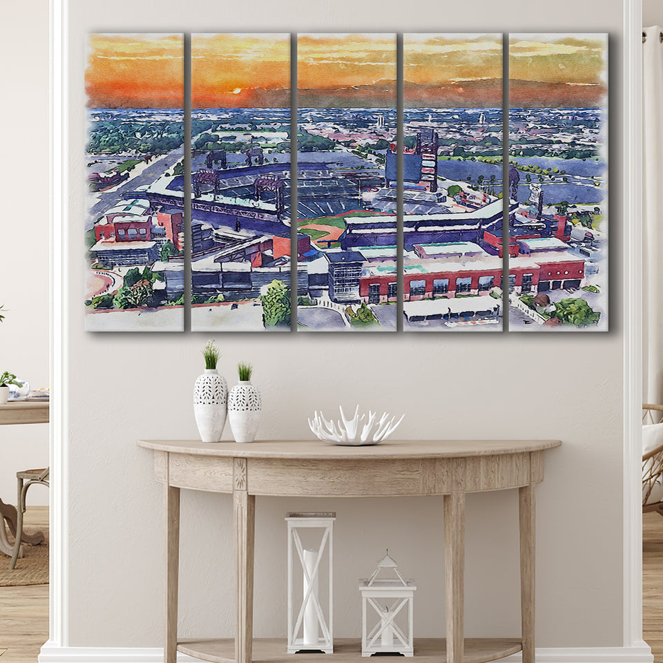 Phillies Stadium Watercolor Citizens Bank Stadium, 5 Pieces B, Multi Panel Canvas Prints Wall Art Decor