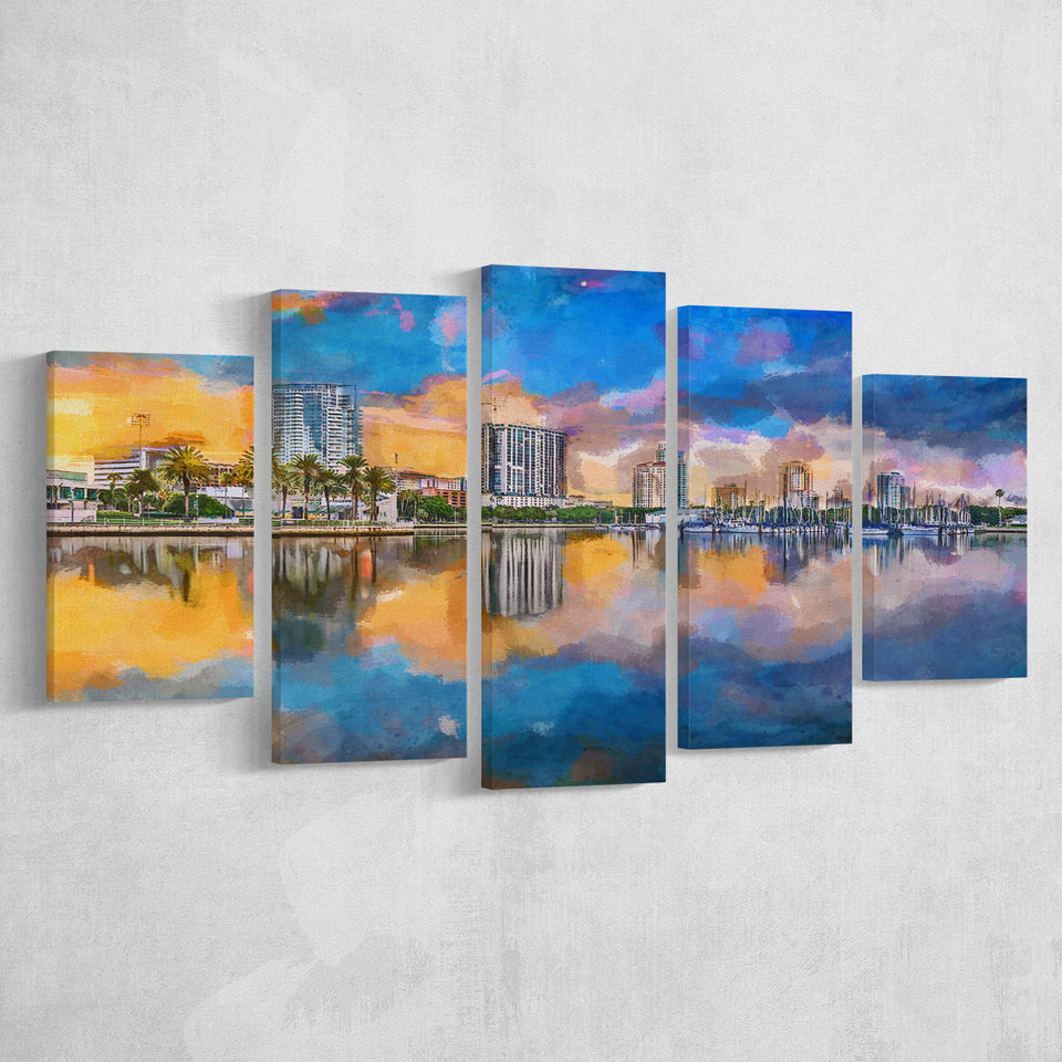 Phoenix Arizona Usa Cityscape Downtown Afternoon 5 Pieces Mixed Canvas Prints Wall Art Home Decor
