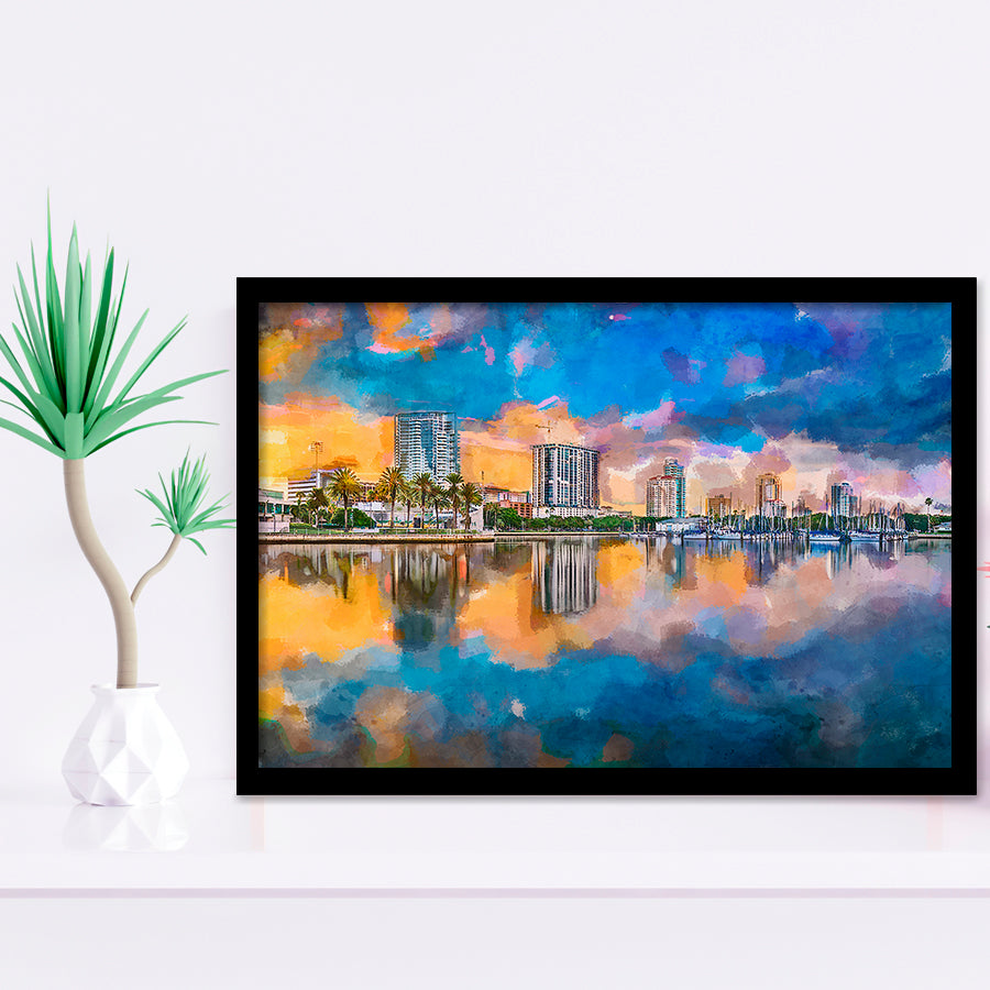 Phoenix Arizona Usa Cityscape Downtown Afternoon City Art Watercolor Framed Art Prints Wall Art Decor,Framed Picture