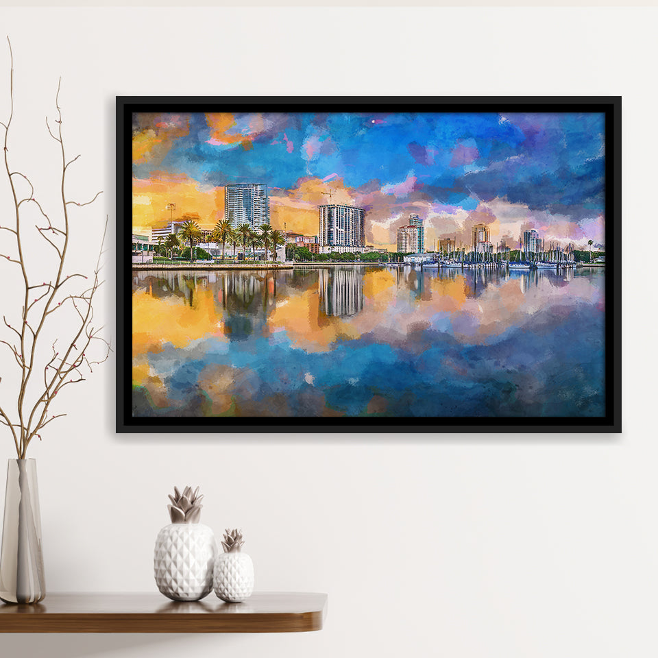 Phoenix Arizona Usa Cityscape Downtown Afternoon City Art Watercolor Framed Canvas Prints Wall Art Home Decor,Floating Frame