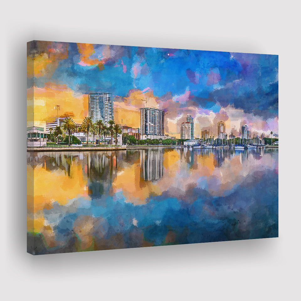 Phoenix Arizona Usa Cityscape Downtown Afternoon City Art Watercolor Canvas Prints Wall Art Home Decor, Large Canvas