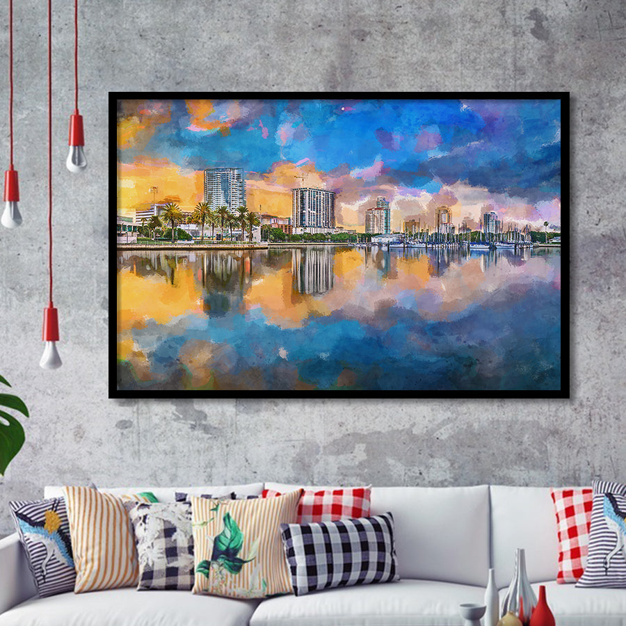 Phoenix Arizona Usa Cityscape Downtown Afternoon City Art Watercolor Framed Art Prints Wall Art Decor,Framed Picture