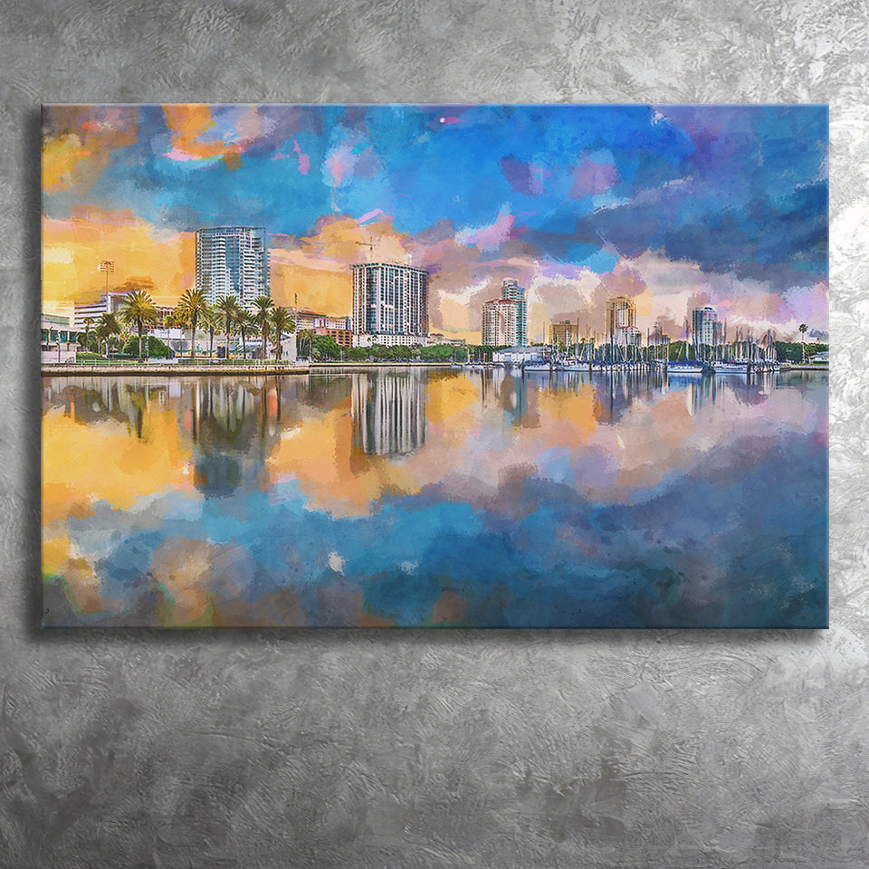 Phoenix Arizona Usa Cityscape Downtown Afternoon City Art Watercolor Canvas Prints Wall Art Home Decor, Large Canvas