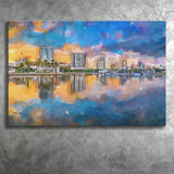 Phoenix Arizona Usa Cityscape Downtown Afternoon City Art Watercolor Canvas Prints Wall Art Home Decor, Large Canvas