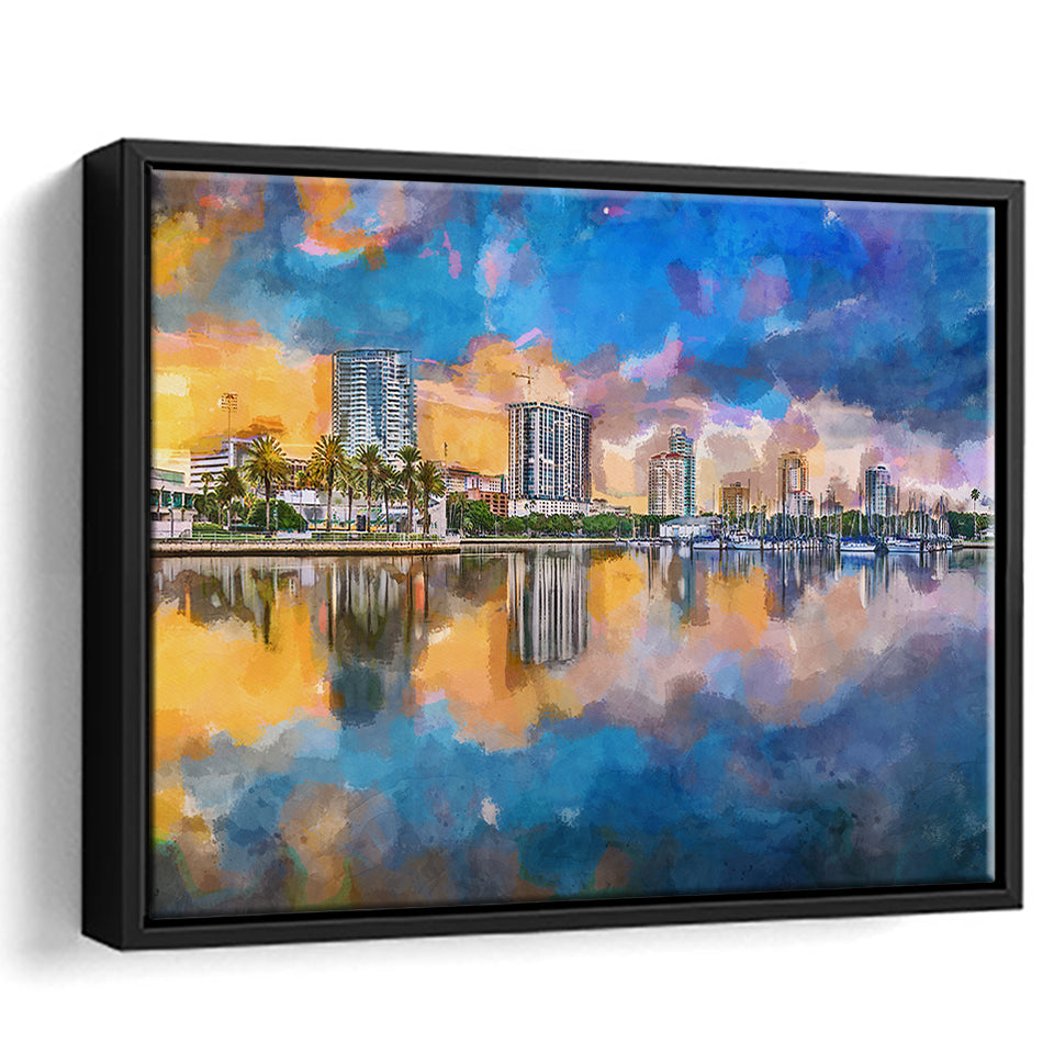 Phoenix Arizona Usa Cityscape Downtown Afternoon City Art Watercolor Framed Canvas Prints Wall Art Home Decor,Floating Frame