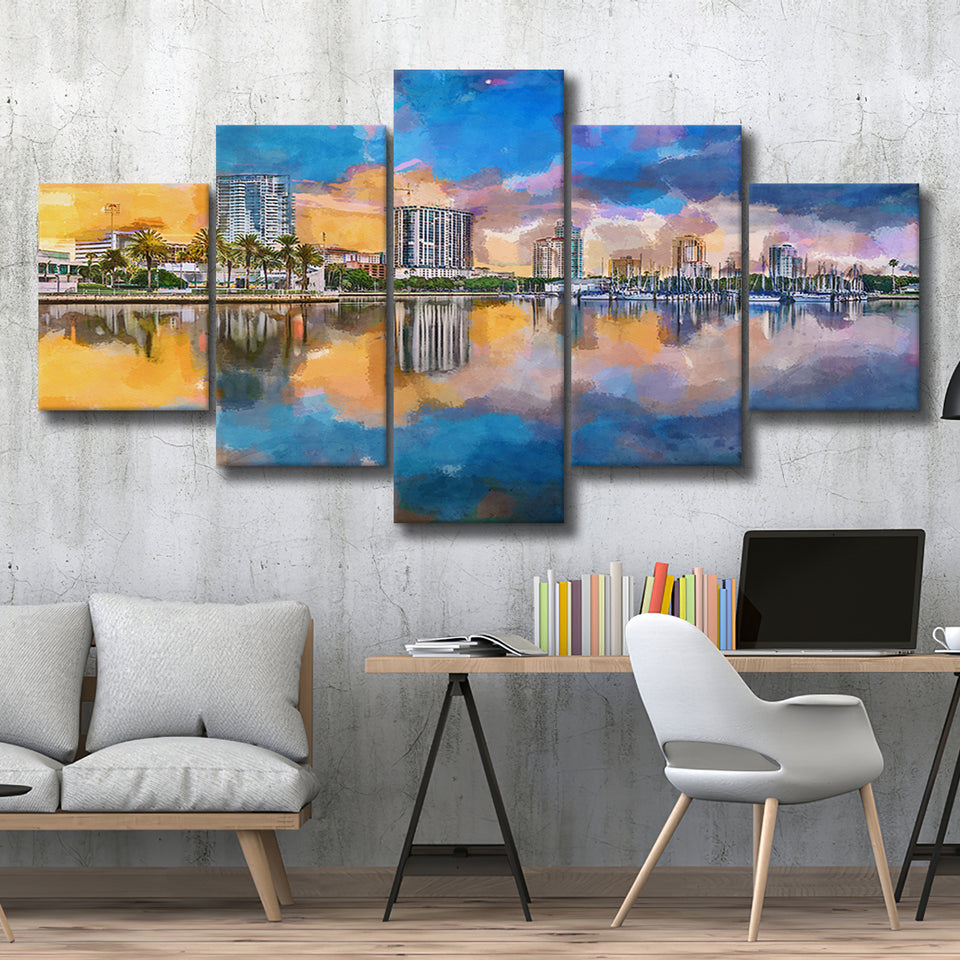 Phoenix Arizona Usa Cityscape Downtown Afternoon 5 Pieces Mixed Canvas Prints Wall Art Home Decor