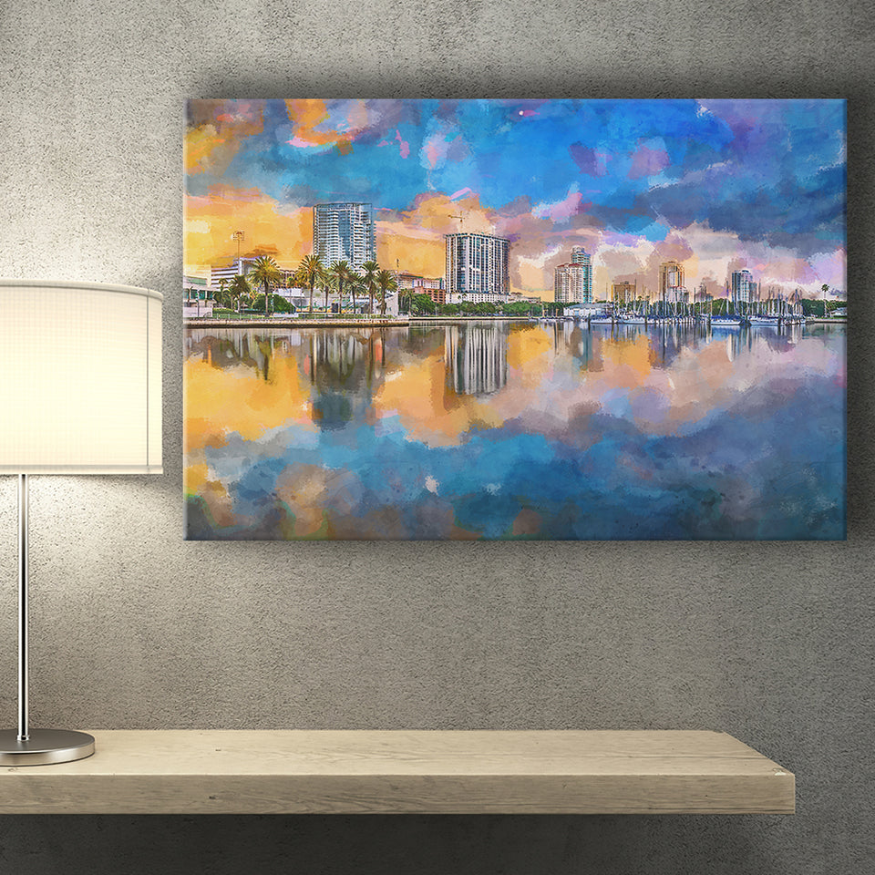 Phoenix Arizona Usa Cityscape Downtown Afternoon City Art Watercolor Canvas Prints Wall Art Home Decor, Large Canvas