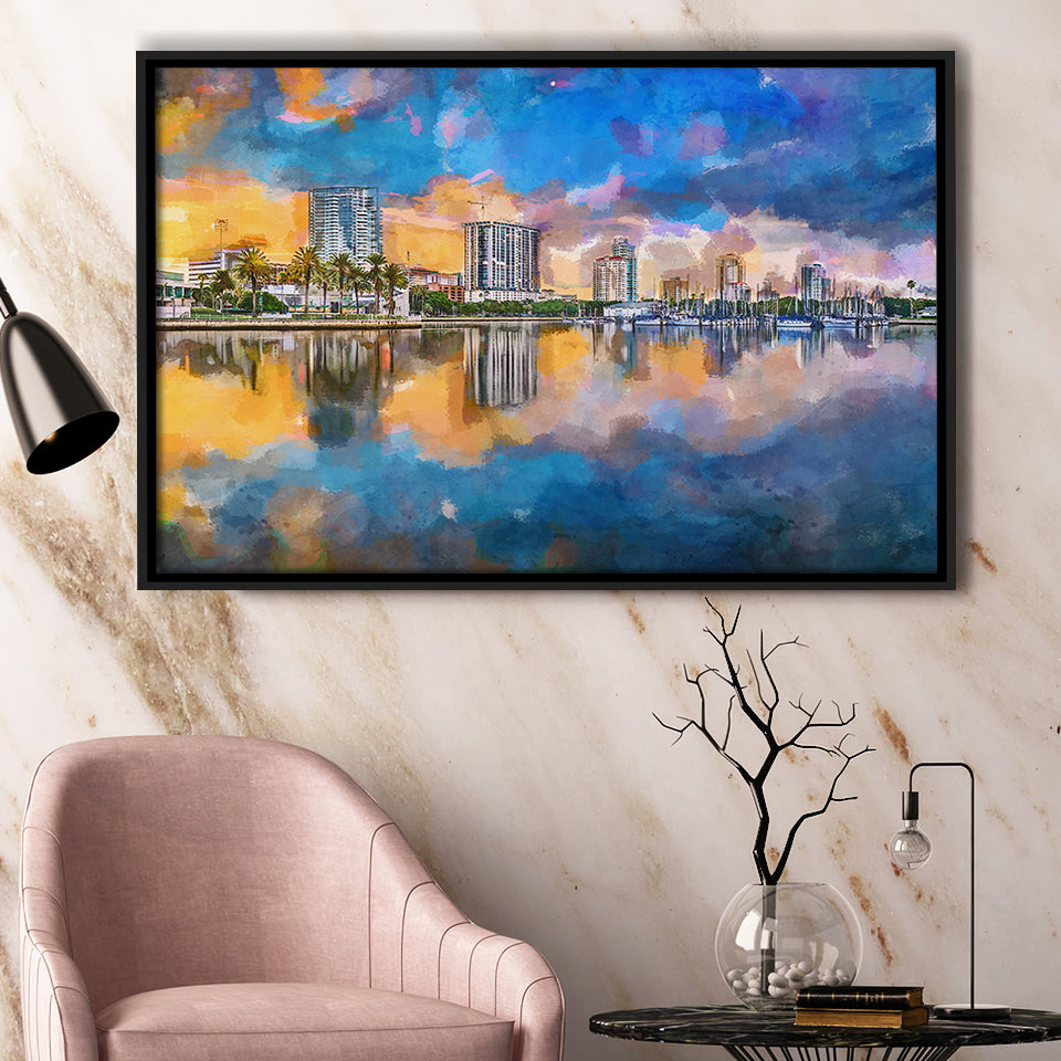 Phoenix Arizona Usa Cityscape Downtown Afternoon City Art Watercolor Framed Canvas Prints Wall Art Home Decor,Floating Frame