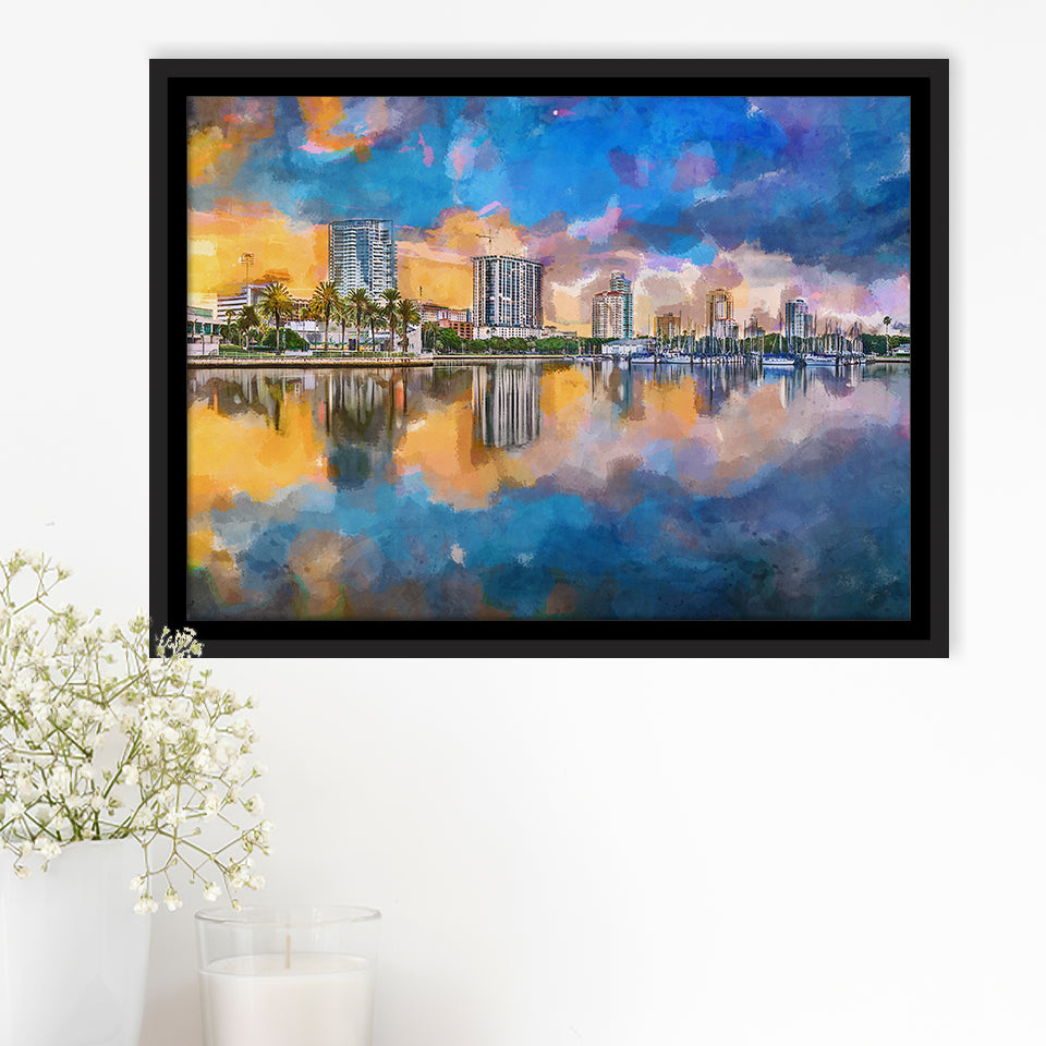 Phoenix Arizona Usa Cityscape Downtown Afternoon City Art Watercolor Framed Canvas Prints Wall Art Home Decor,Floating Frame
