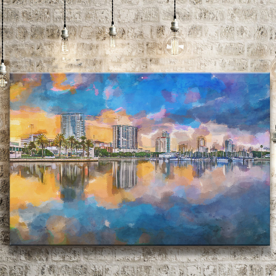 Phoenix Arizona Usa Cityscape Downtown Afternoon City Art Watercolor Canvas Prints Wall Art Home Decor, Large Canvas
