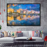 Phoenix Arizona Usa Cityscape Downtown Afternoon City Art Watercolor Framed Canvas Prints Wall Art Home Decor,Floating Frame