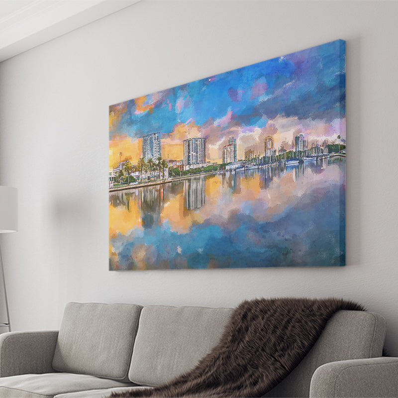 Phoenix Arizona Usa Cityscape Downtown Afternoon City Art Watercolor Canvas Prints Wall Art Home Decor, Large Canvas