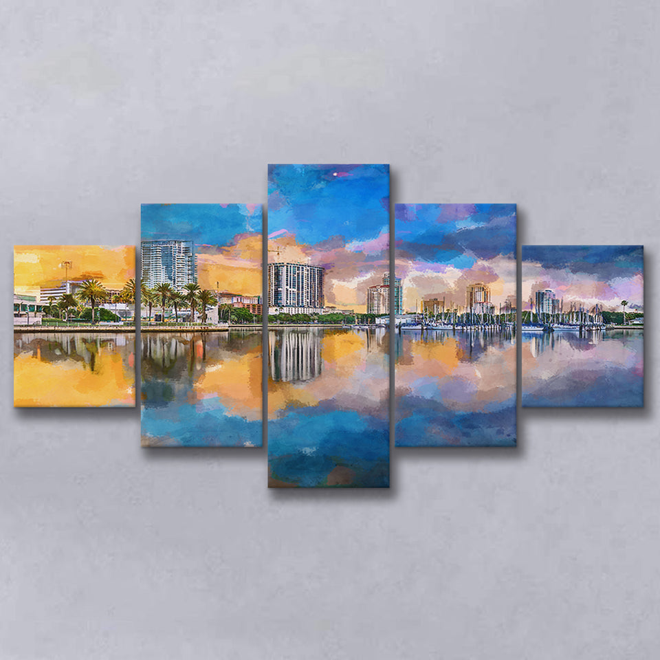 Phoenix Arizona Usa Cityscape Downtown Afternoon 5 Pieces Mixed Canvas Prints Wall Art Home Decor