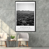 Phoenix, Usa Black And White Art Framed Canvas Prints Wall Art Home Decor, Floating Frame
