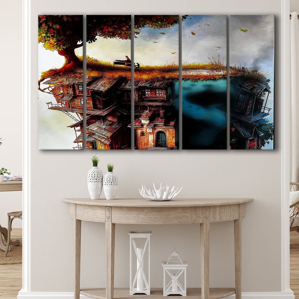 Pianist On The Roof, Surrealism Canvas Painting Larger Canvas Art, 5 Piece Canvas Prints Wall Art Decor