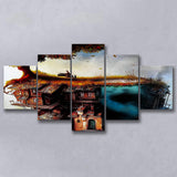 Pianist On The Roof, Surrealism Canvas Painting 5 Panels, Canvas Prints Wall Art Decor, Large Canvas Art