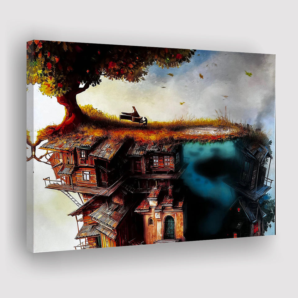 Pianist On The Roof, Surrealism Canvas Painting Canvas Prints Wall Art Home Decor