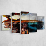 Pianist On The Roof, Surrealism Canvas Painting 5 Panels, Canvas Prints Wall Art Decor, Large Canvas Art