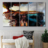 Pianist On The Roof, Surrealism Canvas Painting Larger Canvas Art, 5 Piece Canvas Prints Wall Art Decor