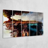 Pianist On The Roof, Surrealism Canvas Painting Larger Canvas Art, 5 Piece Canvas Prints Wall Art Decor