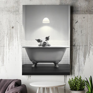 Pig In Bathtube Bathroom Art Funny Pig Black And White, Painting Art, Canvas Prints Wall Art Home Decor