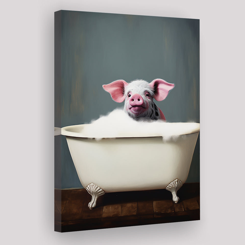 Pig In Bathtube, Bathroom Art Funny Pig Painting, Painting Art, Canvas Prints Wall Art Home Decor