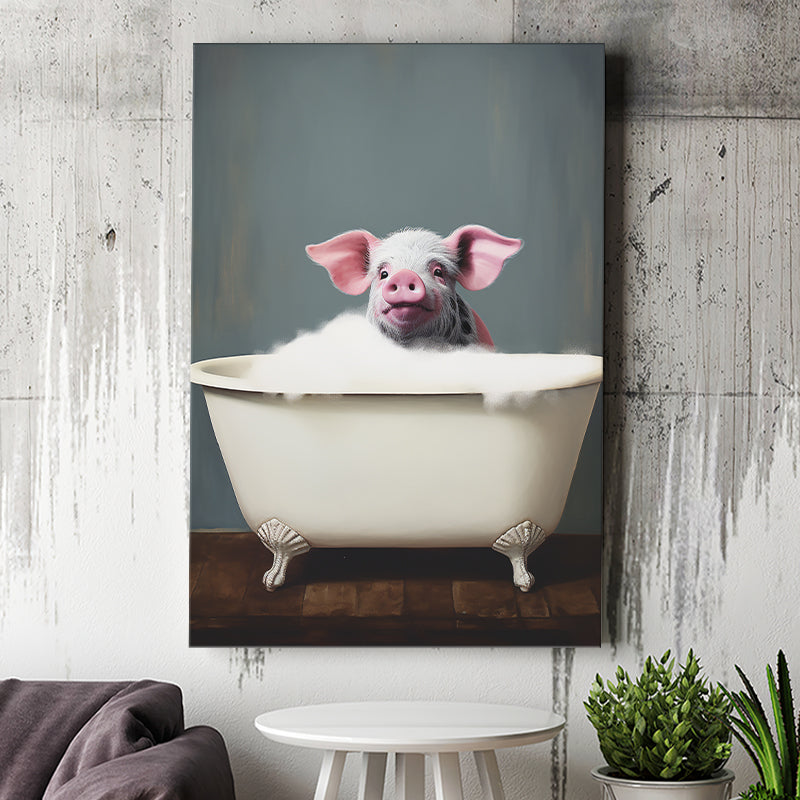 Pig In Bathtube, Bathroom Art Funny Pig Painting, Painting Art, Canvas Prints Wall Art Home Decor