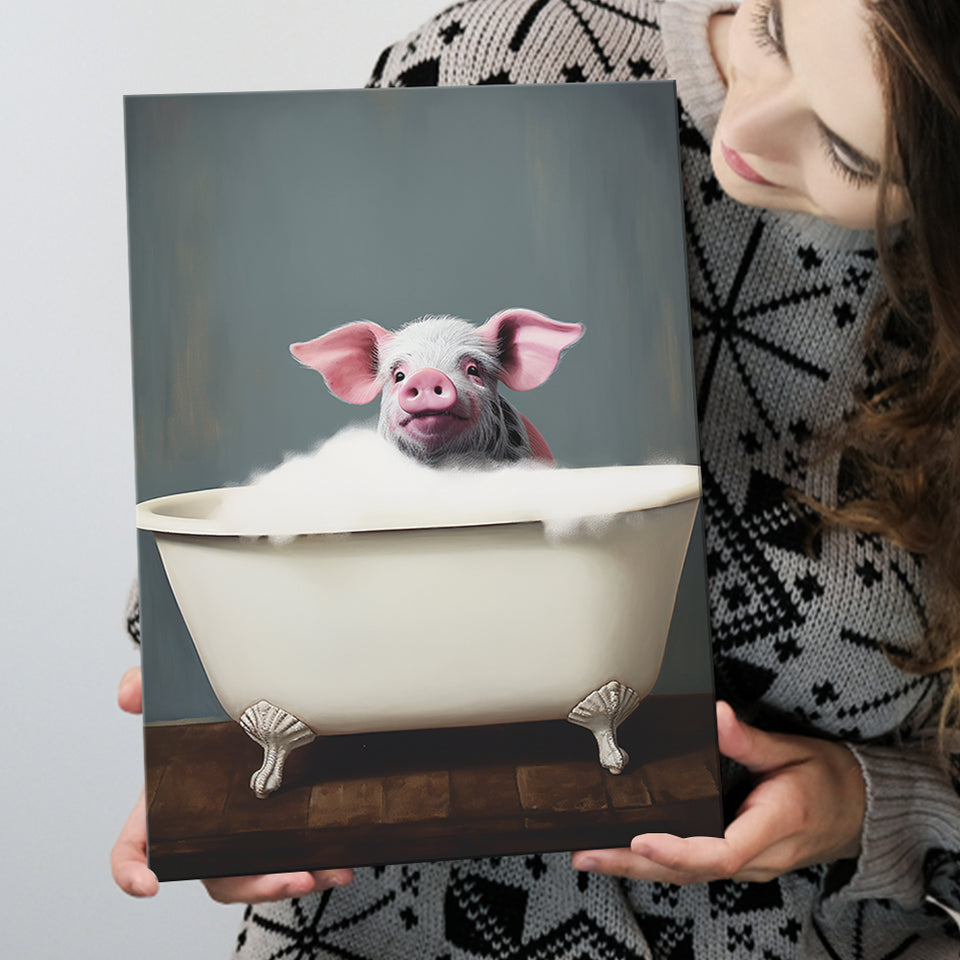 Pig In Bathtube, Bathroom Art Funny Pig Painting, Painting Art, Canvas Prints Wall Art Home Decor