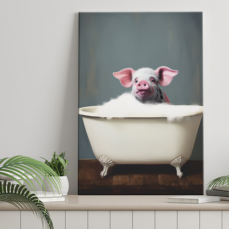Pig In Bathtube, Bathroom Art Funny Pig Painting, Painting Art, Canvas Prints Wall Art Home Decor